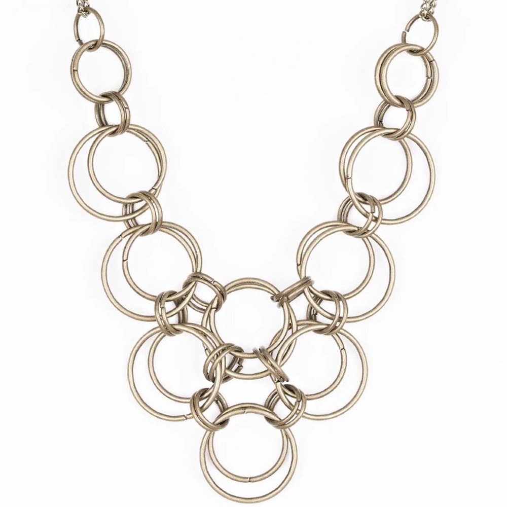 PAPARAZZI VINTAGE VAULT "RINGING OFF THE HOOK" BRASS NECKLACE & EARRING SET